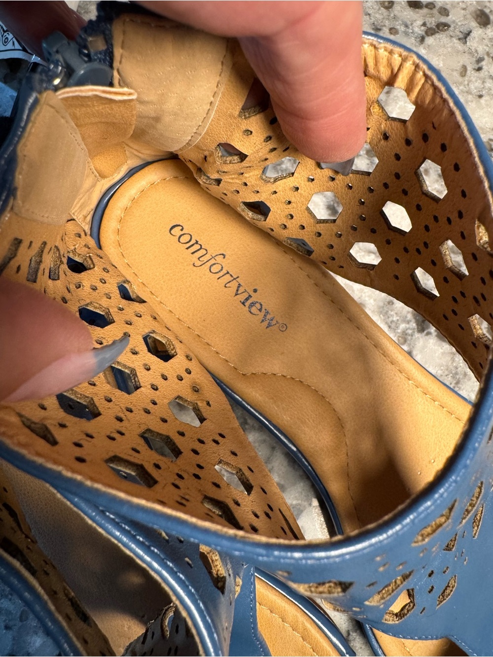 comfortview Blue Laser-Cut T-Strap Gladiator Sandals - Picture 4 of 7